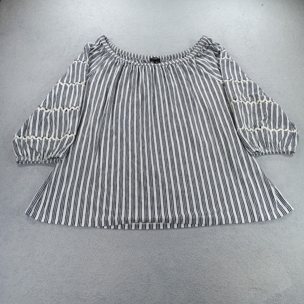 Talbots Womens Top Navy White Striped 3X Crochet Sleeve Off Shoulder